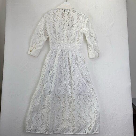 Sandro Zenali White Lace with Leaf Pattern MIDI Dress - Picture 6 of 8